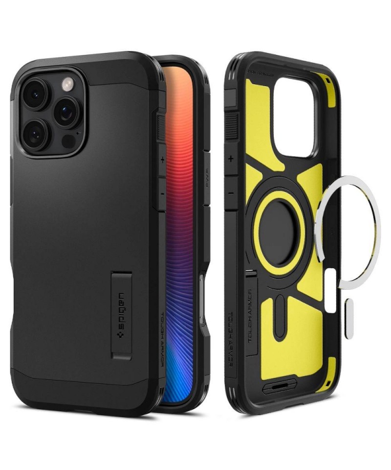 Spigen Tough Armor MagSafe Case with Stand for iPhone 16 Pro - Black