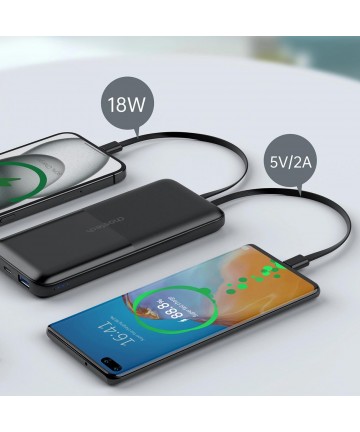 Powerbank Choetech B654 10000mAh 22.5W USB-A / USB-C / micro USB with built-in USB-C / Lightning cable - black
