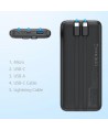 Powerbank Choetech B654 10000mAh 22.5W USB-A / USB-C / micro USB with built-in USB-C / Lightning cable - black