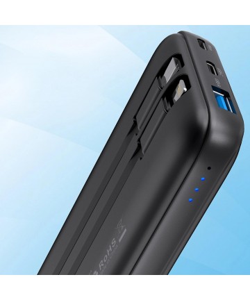 Powerbank Choetech B654 10000mAh 22.5W USB-A / USB-C / micro USB with built-in USB-C / Lightning cable - black