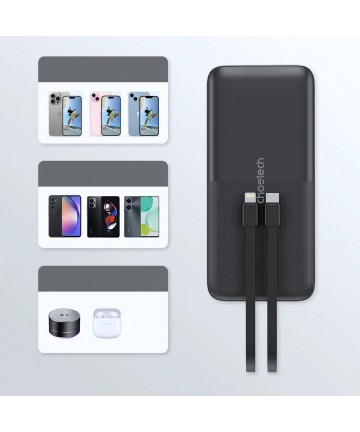 Powerbank Choetech B654 10000mAh 22.5W USB-A / USB-C / micro USB with built-in USB-C / Lightning cable - black