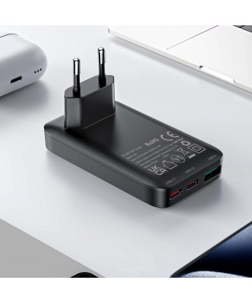 Acefast A100 65W GaN 2 USB-C+ USB-A Charger Ultra Slim - Black