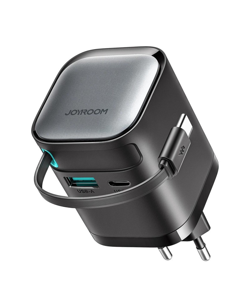 Joyroom JR-TCL02 65W USB-A USB-C GaN charger with built-in USB-C cable - black