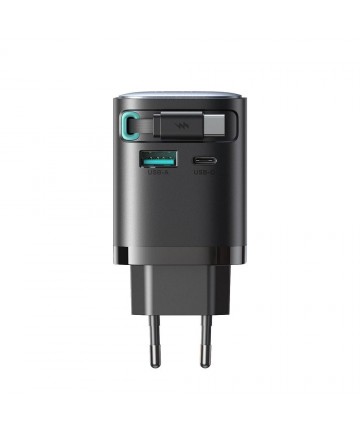 Joyroom JR-TCL02 65W USB-A USB-C GaN charger with built-in USB-C cable - black