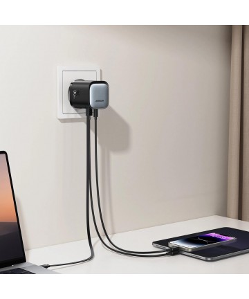 Joyroom JR-TCL02 65W USB-A USB-C GaN charger with built-in USB-C cable - black