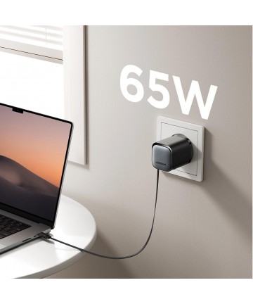 Joyroom JR-TCL02 65W USB-A USB-C GaN charger with built-in USB-C cable - black