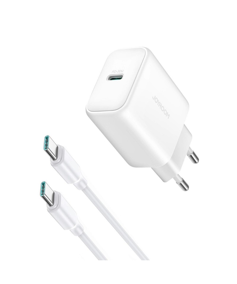 Joyroom JR-TCF24 USB-C PD 30W QC SFC network charger - white + 1m USB-C cable