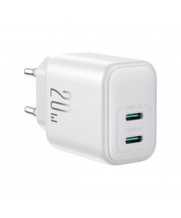 Joyroom JR-TCF12 mains charger 2x USB-C 20W PD / QC 3.0 - white