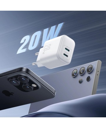 Joyroom JR-TCF12 mains charger 2x USB-C 20W PD / QC 3.0 - white