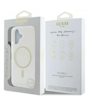 Guess GUHMP16MHFGERET iPhone 16 Plus 6.7" transparent hardcase IML Glitter Circle MagSafe