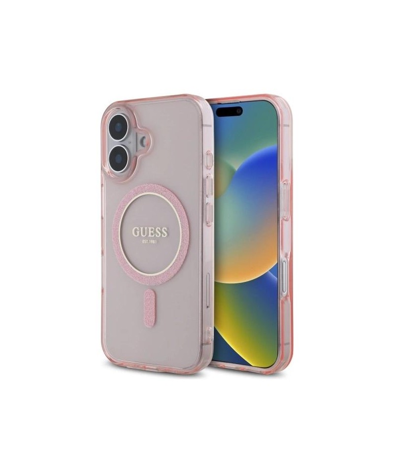 Guess GUHMP16SHFGEREP iPhone 16 6.1" pink/pink hardcase IML Glitter Circle MagSafe