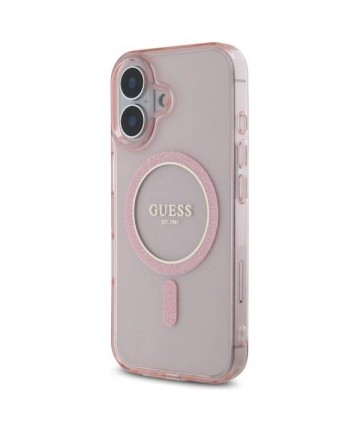Guess GUHMP16SHFGEREP iPhone 16 6.1" pink/pink hardcase IML Glitter Circle MagSafe