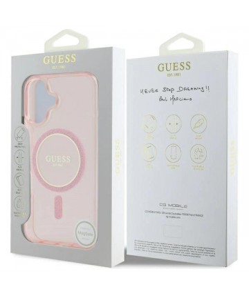 Guess GUHMP16SHFGEREP iPhone 16 6.1" pink/pink hardcase IML Glitter Circle MagSafe