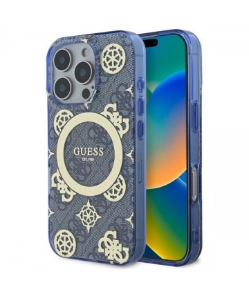 Guess GUHMP16XH4PYEEB iPhone 16 Pro Max 6.9" blue/blue hardcase IML Peony On 4G Background MagSafe