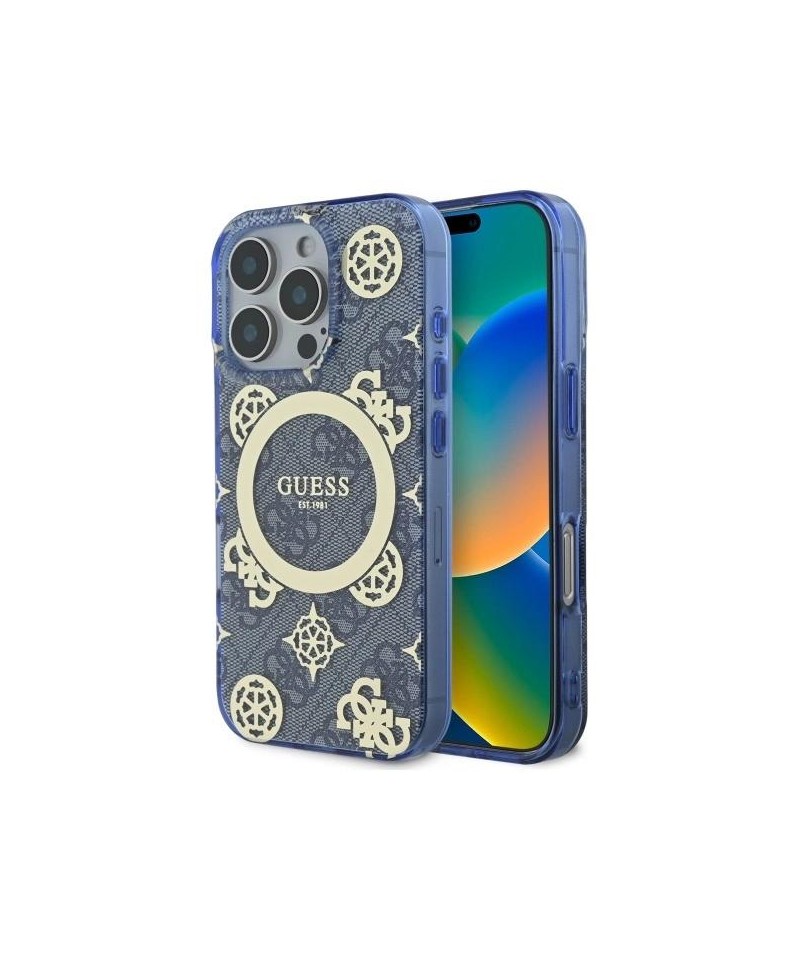 Guess GUHMP16XH4PYEEB iPhone 16 Pro Max 6.9" blue/blue hardcase IML Peony On 4G Background MagSafe