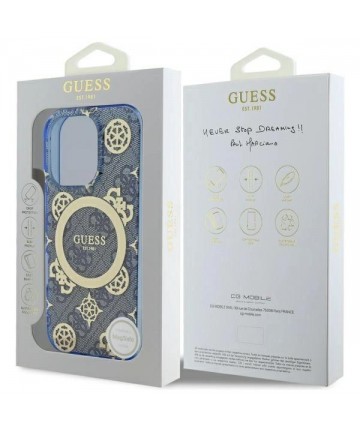 Guess GUHMP16XH4PYEEB iPhone 16 Pro Max 6.9" blue/blue hardcase IML Peony On 4G Background MagSafe