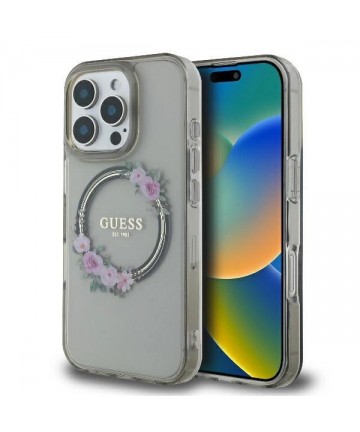 Guess GUHMP16XHFWFCK iPhone 16 Pro Max 6.9" black/black hardcase IML Flowers Wreath MagSafe