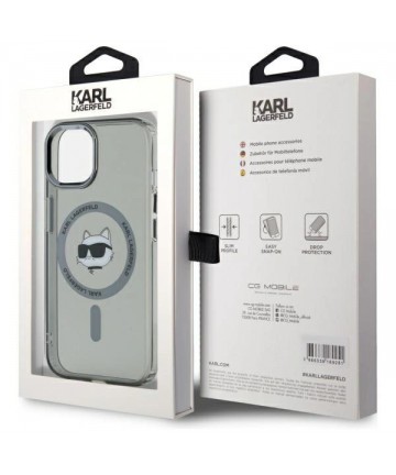 Karl Lagerfeld KLHMP15SHLSCHK iPhone 15 6.1" black/black hardcase IML Metal Choupette Head MagSafe