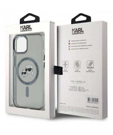 Karl Lagerfeld KLHMP15SHLSKCK iPhone 15 6.1" black/black hardcase IML Metal Karl&Choupette Head MagSafe
