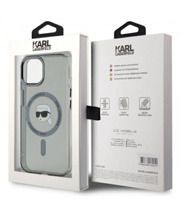 Karl Lagerfeld KLHMP15SHLSKIK iPhone 15 6.1" black/black hardcase IML Metal Karl Head MagSafe
