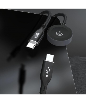 Dudao A12MaxC PD60W 2-in-1 Charger for Apple Watch / USB-C 1.2m - Black