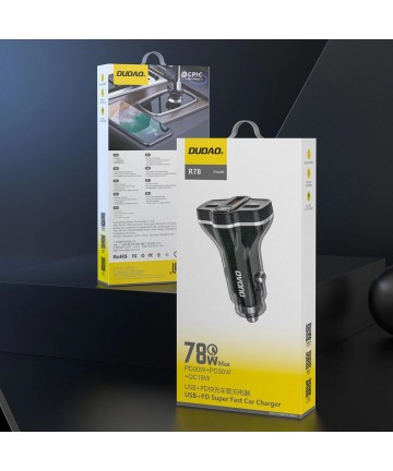Dudao R78 78W Car Charger USB-C PD / 2xUSB-A QC - Black