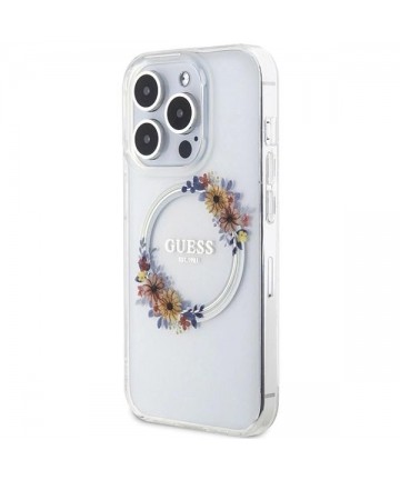 Guess IML Flowers Wreatch MagSafe iPhone 15 Pro Max Case - Clear