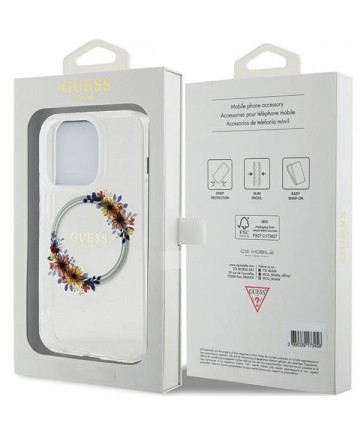 Guess IML Flowers Wreatch MagSafe iPhone 15 Pro Max Case - Clear