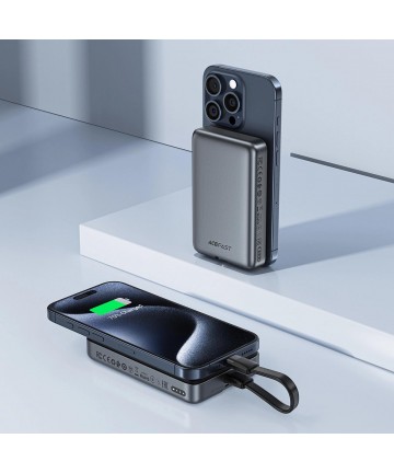 Powerbank Acefast M10 Magnetic 2x USB-C PD 30W with 15W Inductive Charging and USB-C Cable - Black