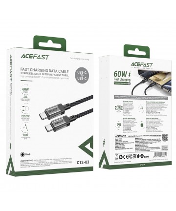 Acefast C12 USB-C / USB-C PD cable 60W 480Mb/with nylon braid - black