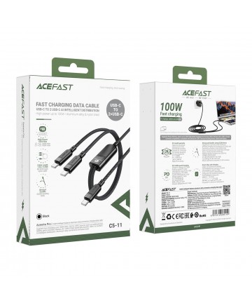 Acefast C5 USB-C - USB-C / USB-C 2in1 100W 480Mb/s cable - black