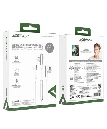 Acefast L3 Wired USB-C Headphones with Microphone - White