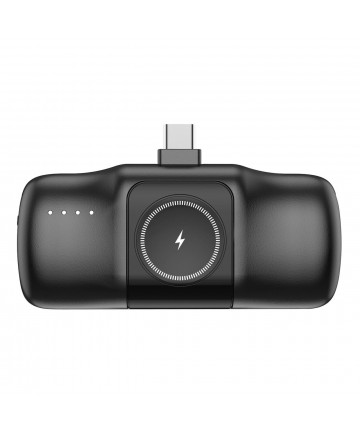 Wozinsky WF16-YCS 5000mAh 15W USB-C Mini Power Bank with Built-in USB-C Cable and Apple Watch Charger - Black