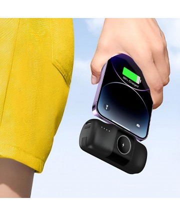 Wozinsky WF16-YCS 5000mAh 15W USB-C Mini Power Bank with Built-in USB-C Cable and Apple Watch Charger - Black