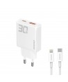 GaN Dudao A30EUL 30W USB-A / USB-C Wall Charger + USB-C - Lightning Cable - White
