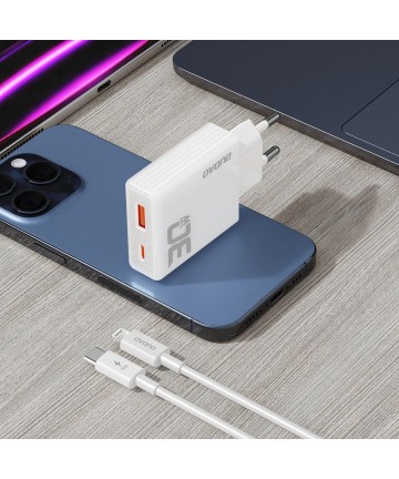 GaN Dudao A30EUL 30W USB-A / USB-C Wall Charger + USB-C - Lightning Cable - White