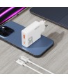 GaN Dudao A30EUL 30W USB-A / USB-C Wall Charger + USB-C - Lightning Cable - White
