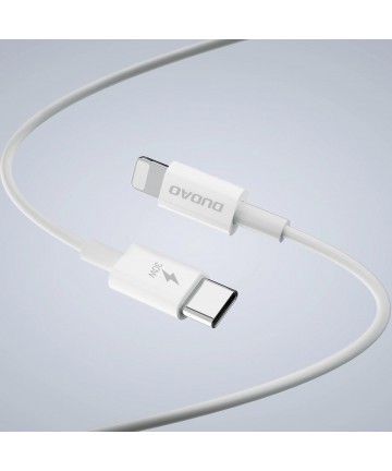 GaN Dudao A30EUL 30W USB-A / USB-C Wall Charger + USB-C - Lightning Cable - White