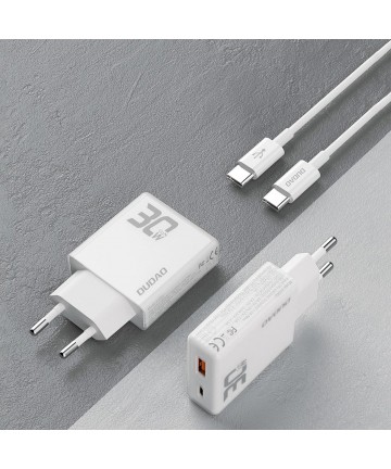 GaN Dudao A30EUT 30W USB-A / USB-C Wall Charger + USB-C - USB-C Cable - White