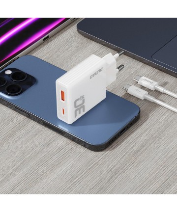 GaN Dudao A30EUT 30W USB-A / USB-C Wall Charger + USB-C - USB-C Cable - White