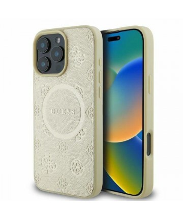 Guess Saffiano Peony Classic Logo MagSafe case for iPhone 16 Pro - gold