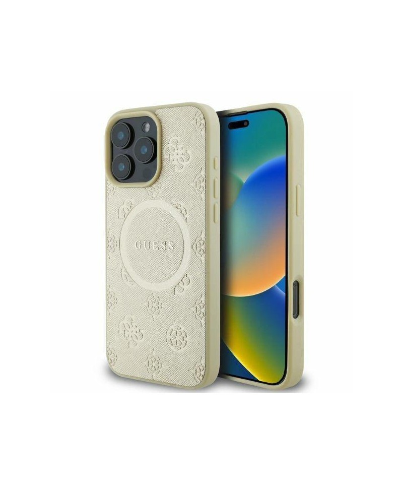 Guess Saffiano Peony Classic Logo MagSafe case for iPhone 16 Pro - gold