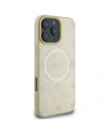 Guess Saffiano Peony Classic Logo MagSafe case for iPhone 16 Pro - gold