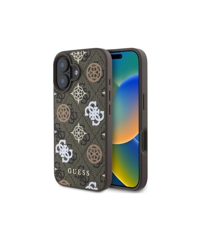 Guess Peony On 4G Background MagSafe case for iPhone 16 - brown