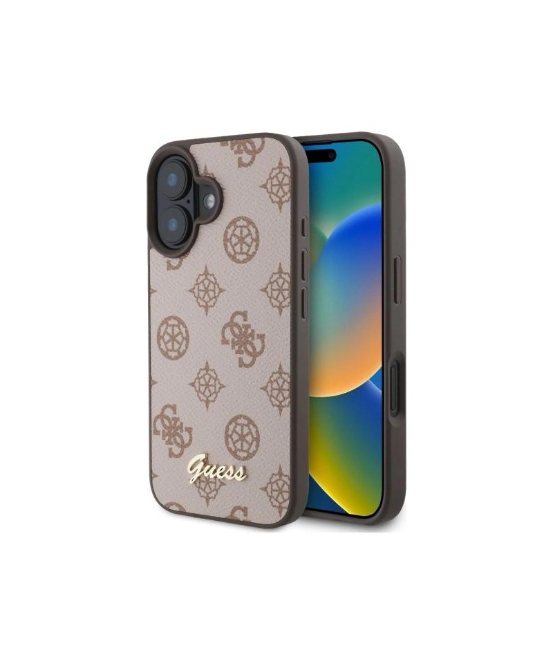 Guess Peony Script MagSafe iPhone 16 Case - Brown