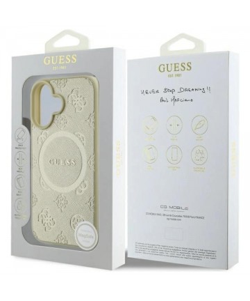 Guess Saffiano Peony Classic Logo MagSafe case for iPhone 16 - gold
