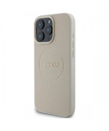 Guess Grained Gold Ring MagSafe Case for iPhone 16 Pro Max - Beige