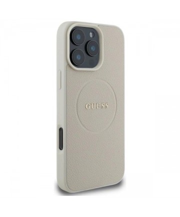 Guess Grained Gold Ring MagSafe Case for iPhone 16 Pro Max - Beige