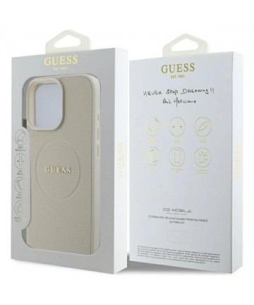 Guess Grained Gold Ring MagSafe Case for iPhone 16 Pro Max - Beige