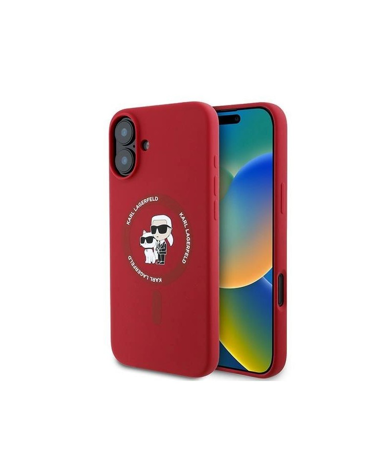 Karl Lagerfeld Silicone Karl&Choupette Heads Ring MagSafe Case for iPhone 16 Plus - Red